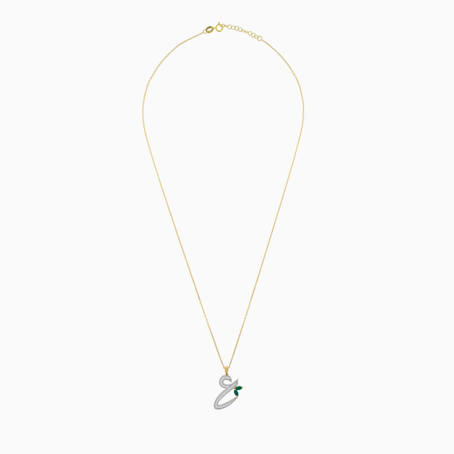 18k Yellow Gold 'Ain' Arabic Letter Necklace decorated with natural diamond and agate stones
