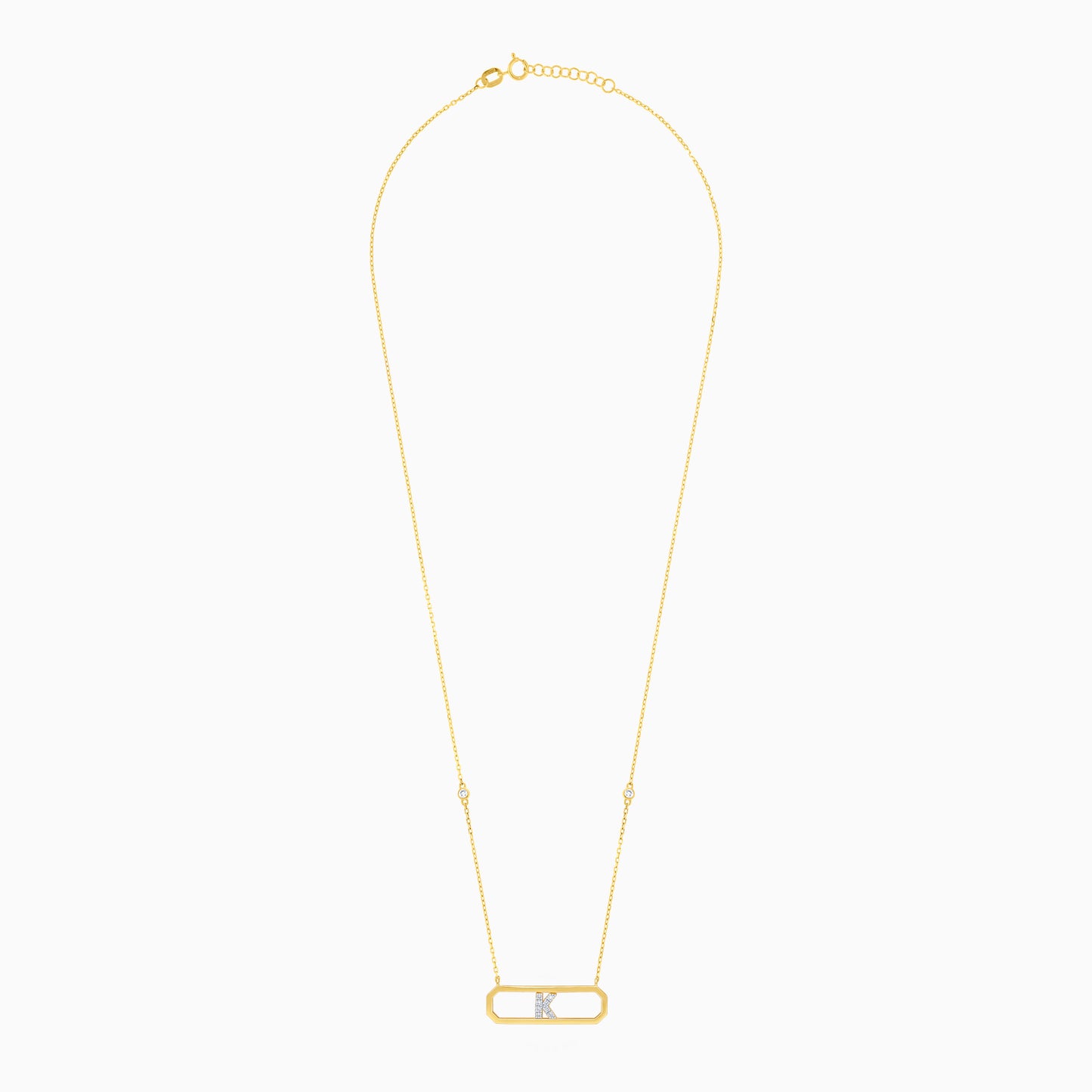 18k yellow gold necklace letter “K” decorated with natural diamond