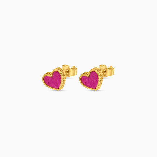 18k yellow gold earrings with pink heart shaped for kids - Vivante collection