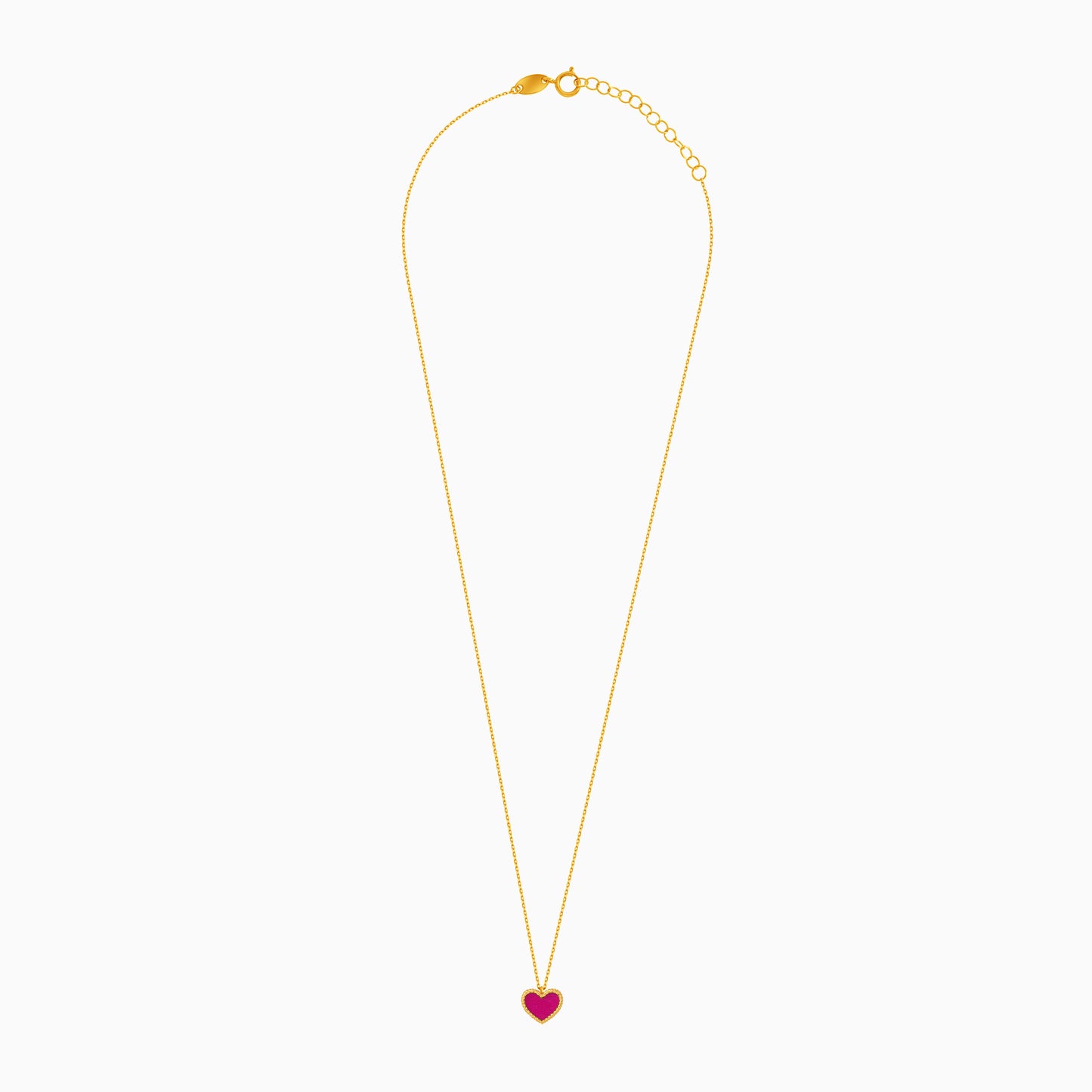 18k yellow gold necklace with pink heart shaped pendant for kids - Vivante collection