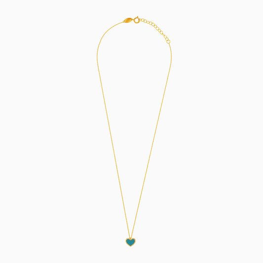 18k yellow gold necklace with heart shaped pendant decorated turquoise color for kids - Vivante collection