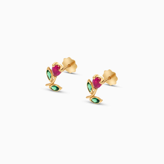 18k Yellow Gold Flower Earrings with a Pearl in the Center