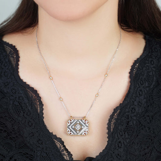 18k White & Yellow Gold Necklace decorated with Natural Diamond stones