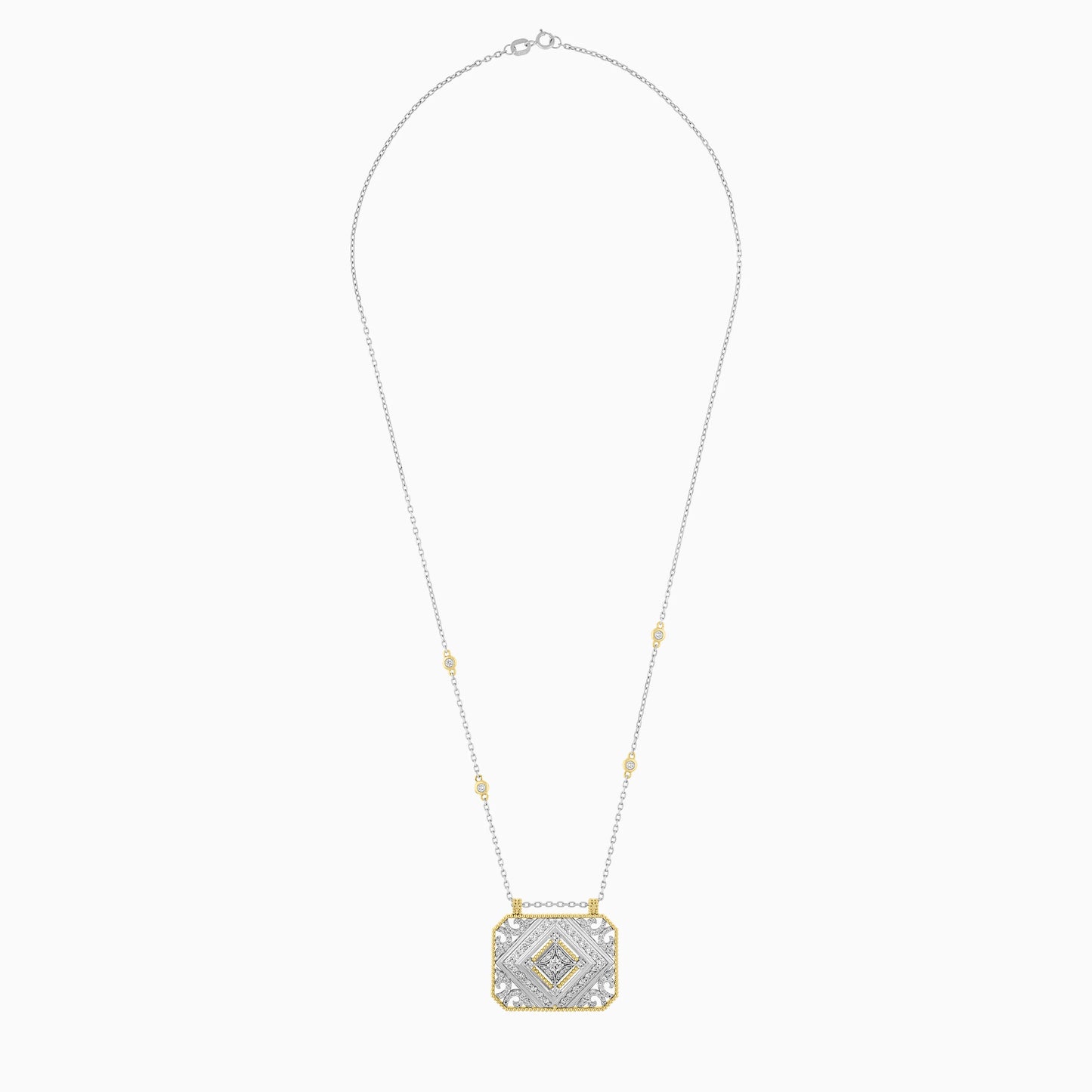 18k White & Yellow Gold Necklace decorated with Natural Diamond stones