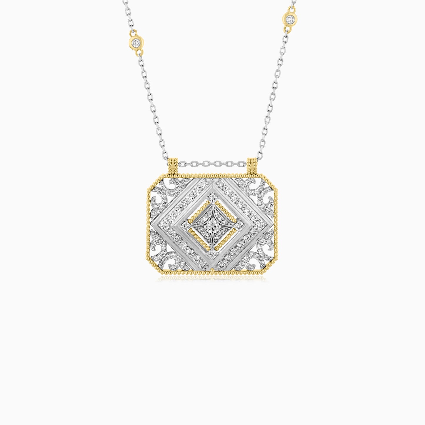 18k White & Yellow Gold Necklace decorated with Natural Diamond stones