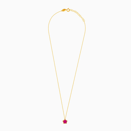 18k yellow gold necklace with double face pendant flower shape decorated with MOP and pink colour for kids - Vivante collection