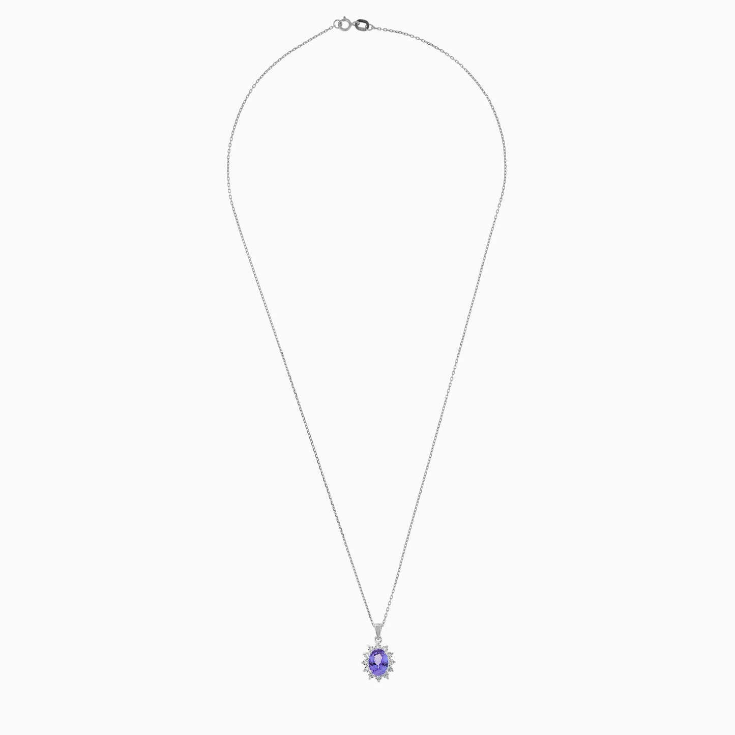 قلادة من الذهب الأبيض عيار 18 قيراطًا مزينة بأحجار التنزانيت والماس الطبيعي من مجموعة ديانا