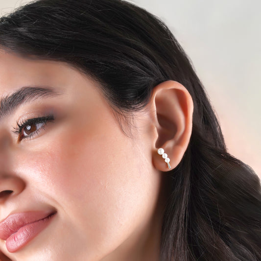 18k yellow gold earrings with pearls and zircon stones