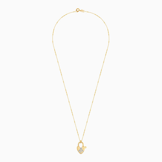 قلادة من الذهب الخالص عيار 18 قيراطًا مزينة بقفل على شكل قلب مرصع بالألماس الطبيعي