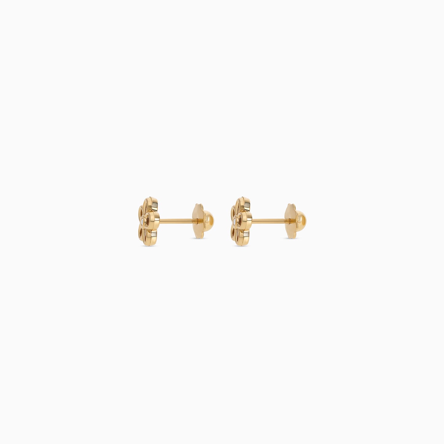 18K Gold Flower Shape Earrings with Center Zircon for Kids