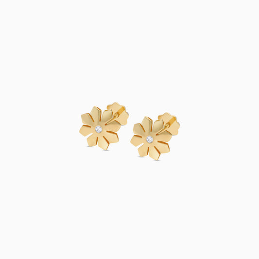 Flower Shaped Kids Earrings in 18K Gold with Single Zircon