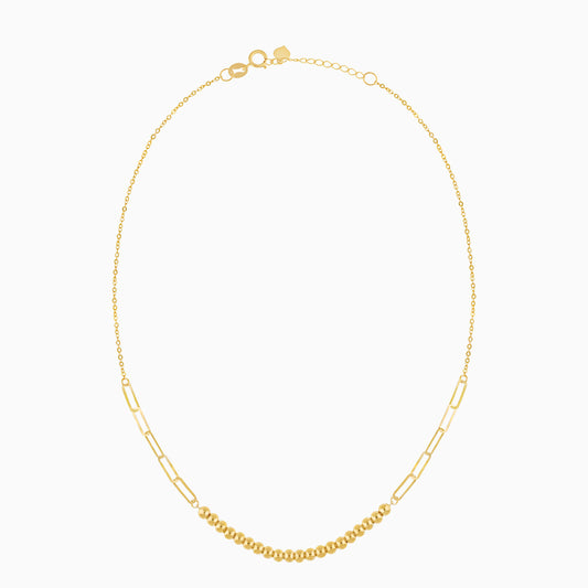 18K Yellow Gold Paper Clip and Ball Seed Necklace