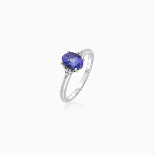 18K White Gold Natual Diamond & Tanzanite Ring