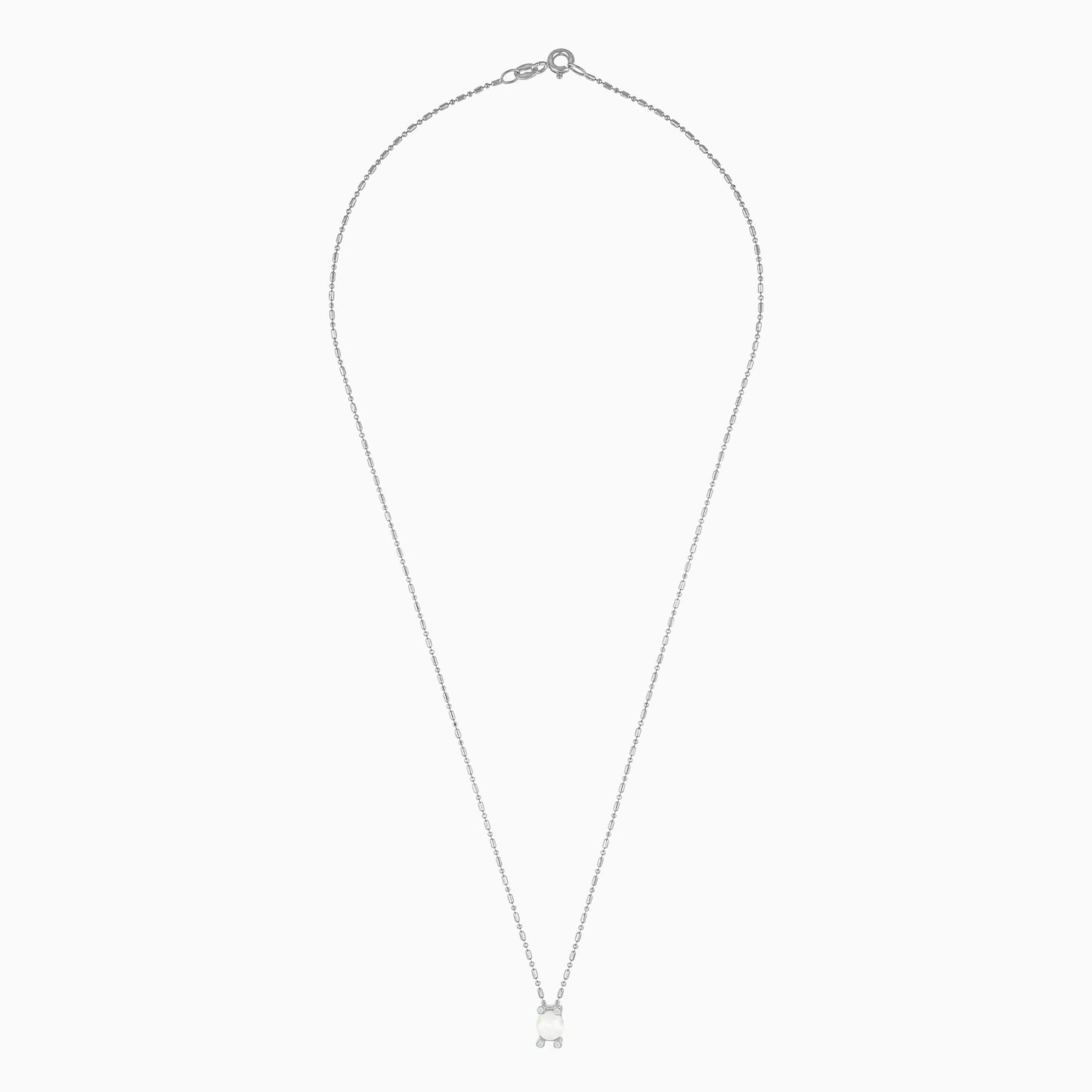 18K White Gold Necklace with Zircon single Pearl