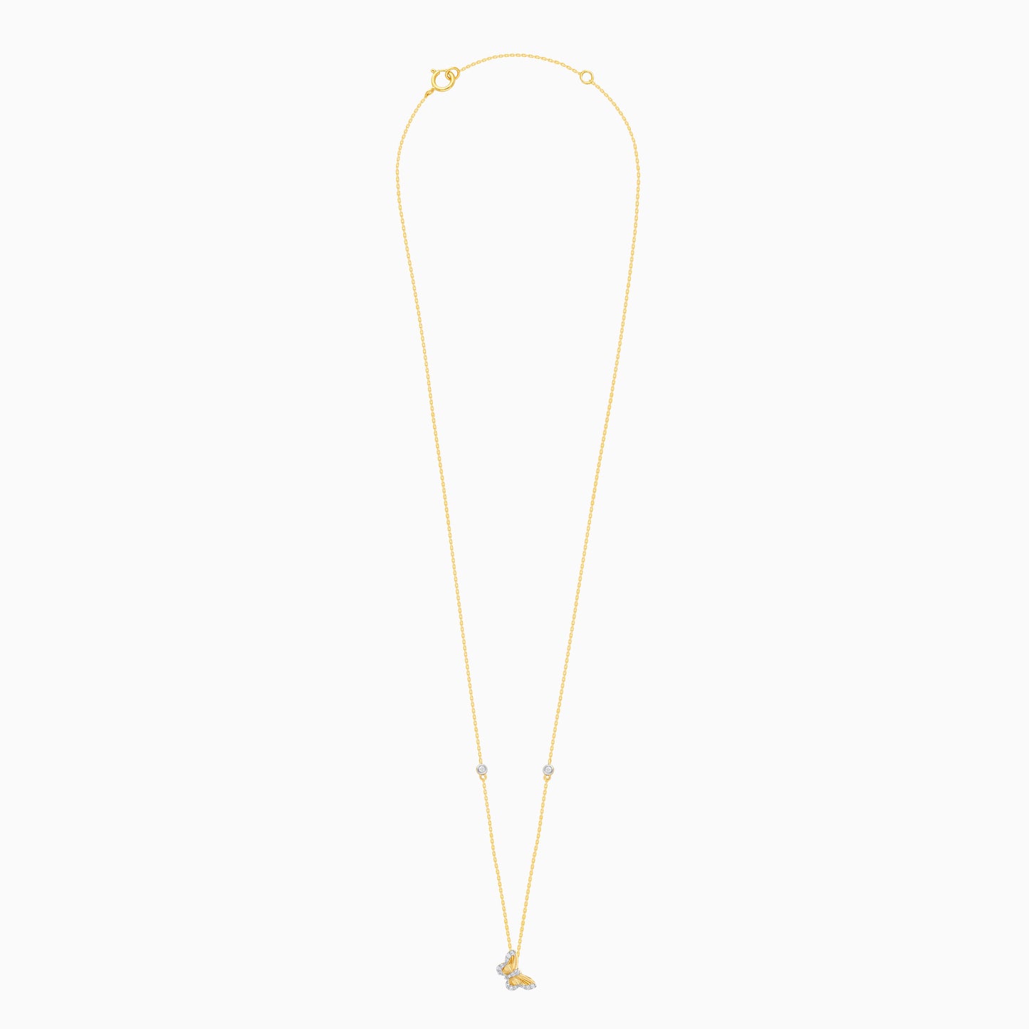 18K Yellow Gold Butterfly Shape Necklace with Natural Diamonds - Farfalla