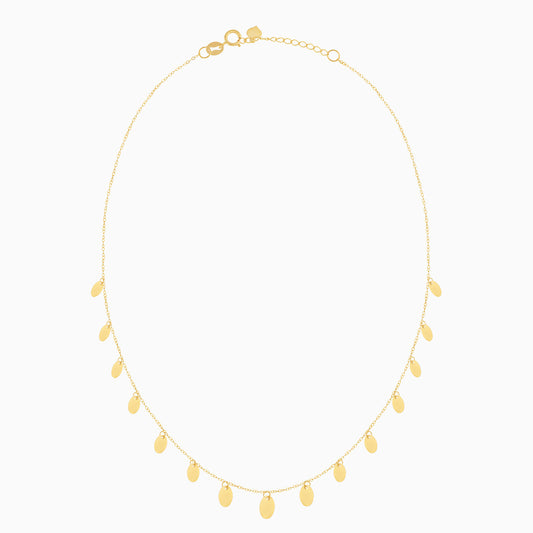 18K Yellow Gold Dangling Oval-Shaped Necklace