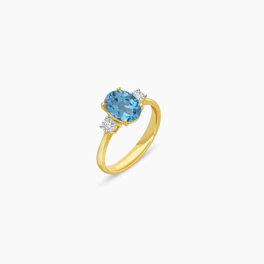 Colour Classic 18k Gold Blue Topaz and Natural Diamonds Ring