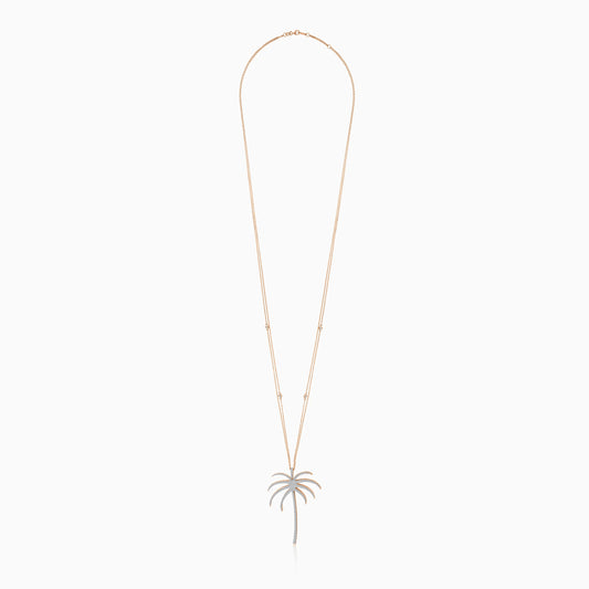 18k Rose gold chain with palm tree-shaped pendant “60mm” decorated with natural diamond | al nakhla collection