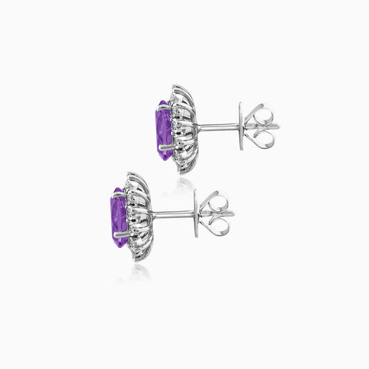 18K WHITE GOLD EARRINGS WITH NATURAL DIAMOND AND NATURAL AMETHYST | DIANA COLLECTION