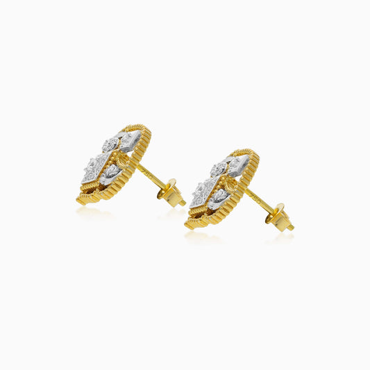 18k Yellow and white Gold Diamond-Studded Earrings I Shnaf Collection