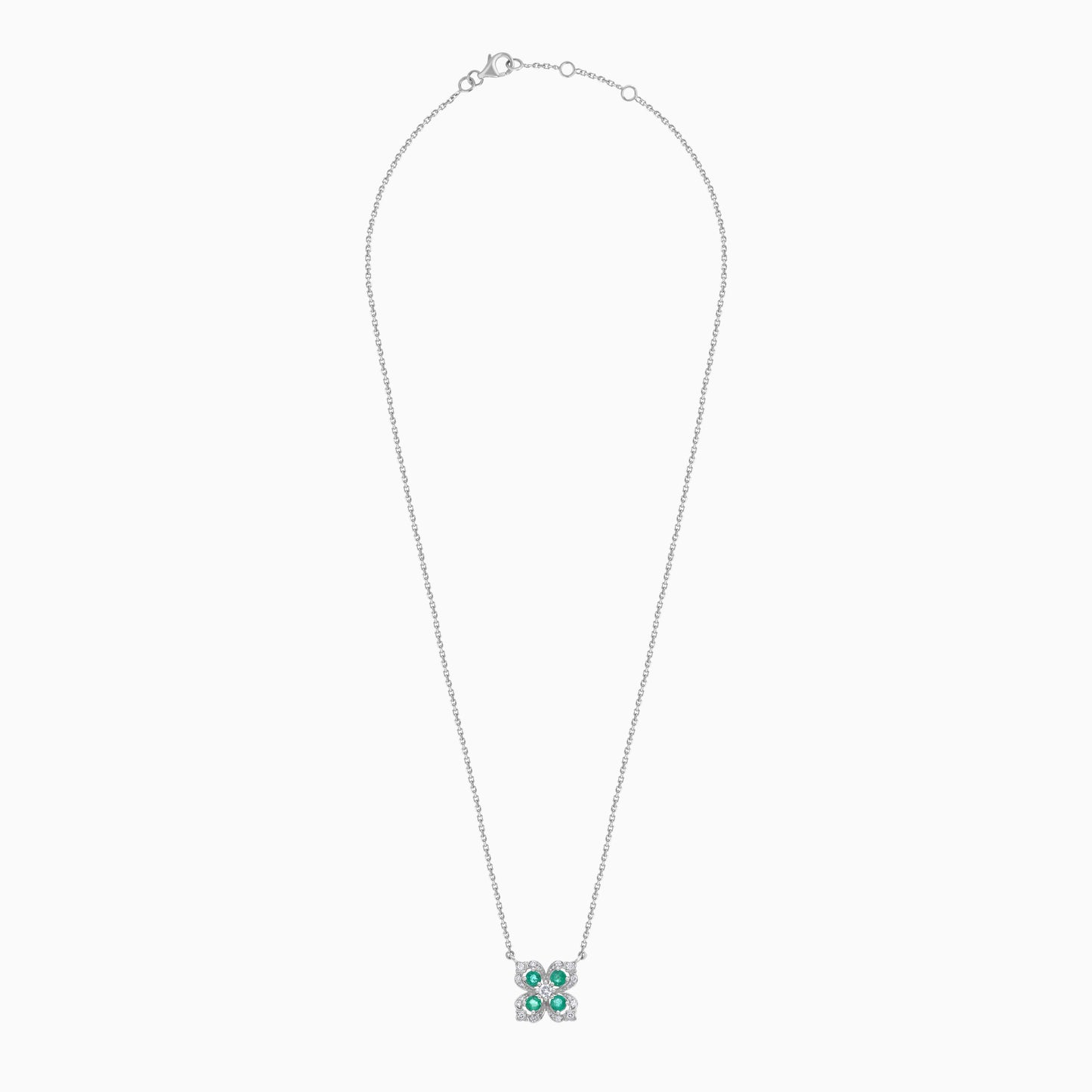 Coloure 18k White Gold Emerald and Natural Diamonds Necklace