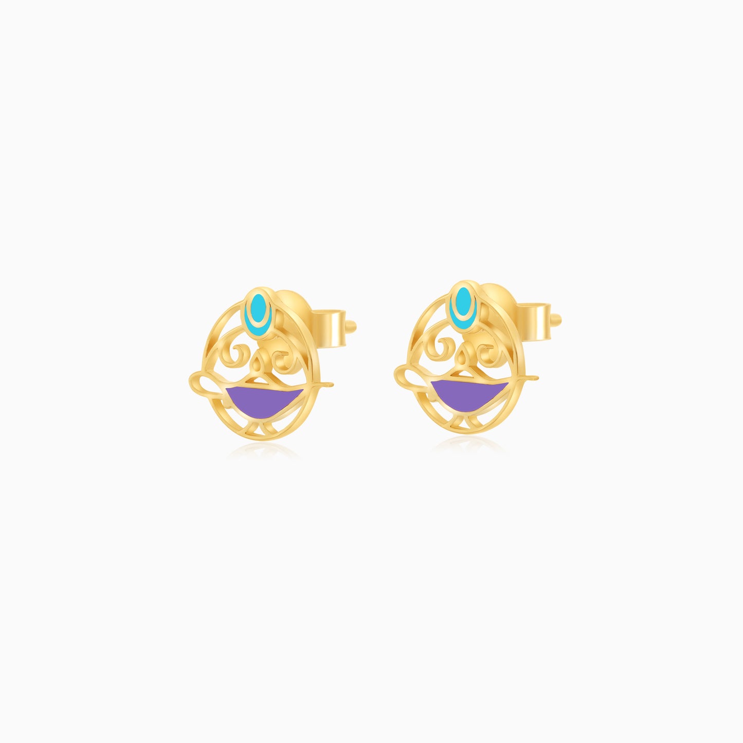 Disney Princess Jasmine Enamel 18k Yellow Gold Earrings