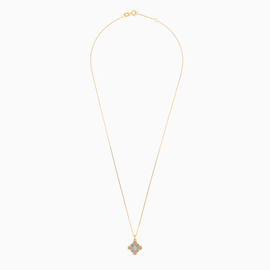 18k Yellow Gold Necklace with Enamel Flower Pendant Decorated with a Natural Diamond | Dalia Kids Collection