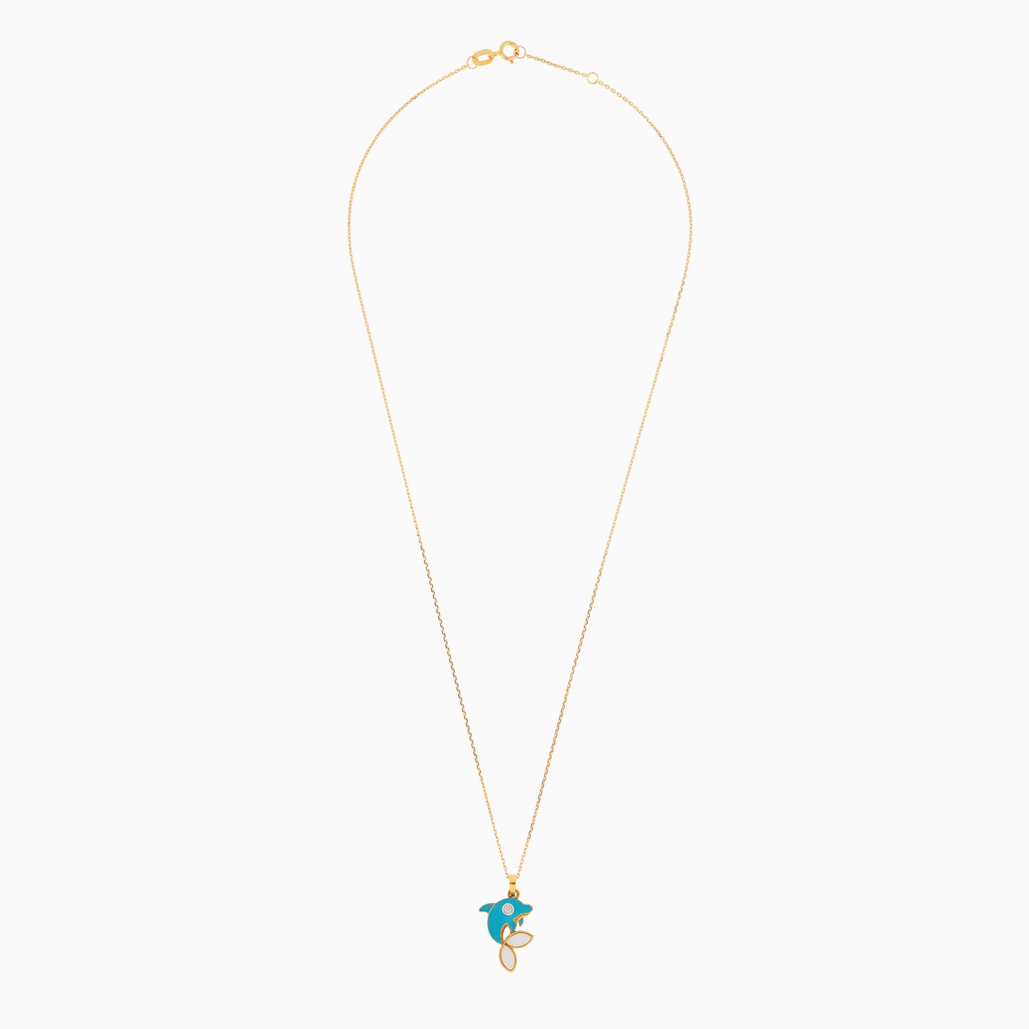 18K Yellow Gold Kids Natural Diamond Necklace with MOP and Enamel Dolphin Shape | Dalia Kids Collection