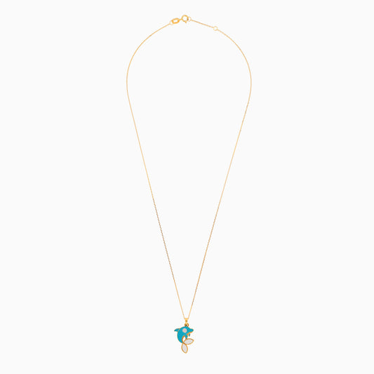 18K Yellow Gold Kids Natural Diamond Necklace with MOP and Enamel Dolphin Shape | Dalia Kids Collection