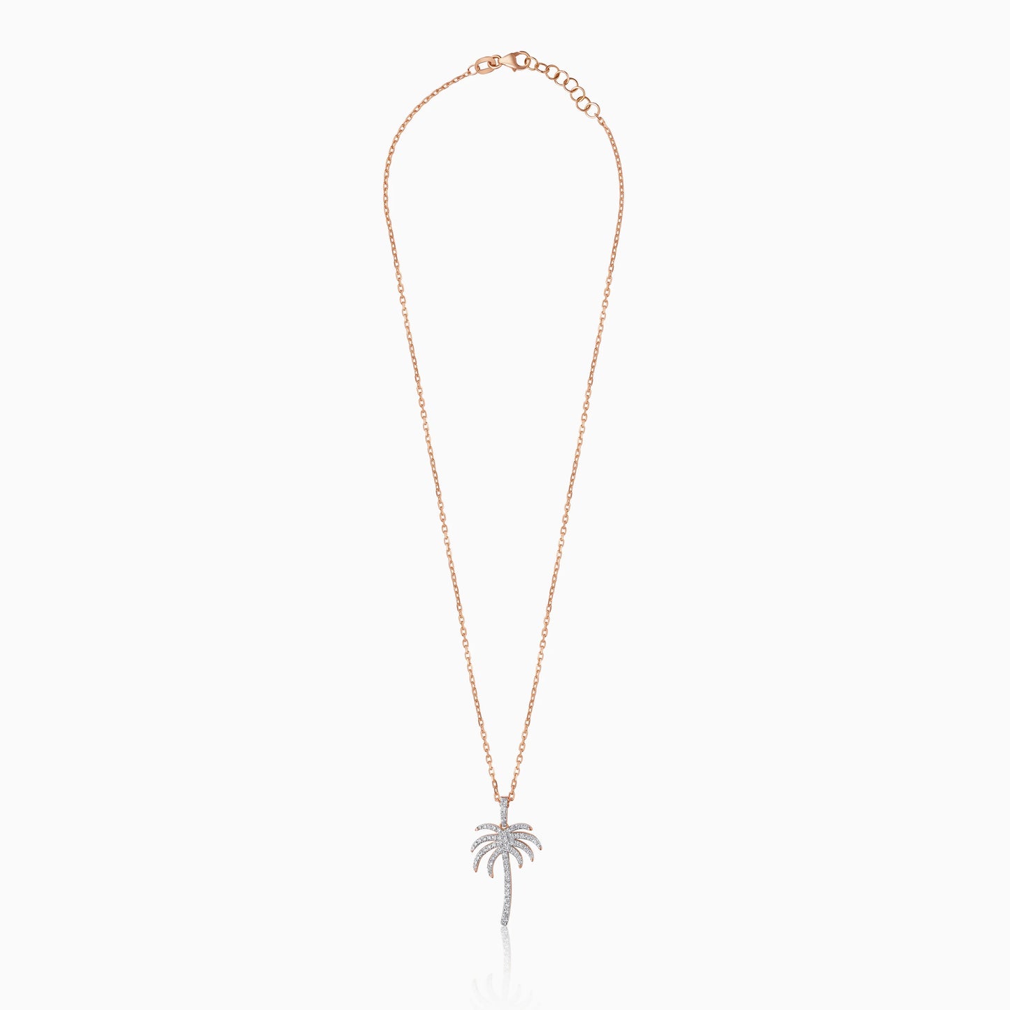 18K Rose Gold Chain with Palm Tree-Shaped Pendant (20mm) Decorated with Natural Diamond | Al Nakhla Collection
