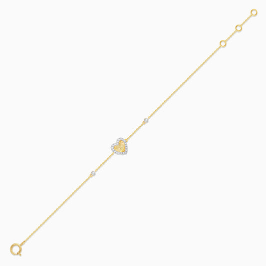 18k yellow gold light bracelet in heart-shaped decorative with natural diamond for kids | Farfalla collection