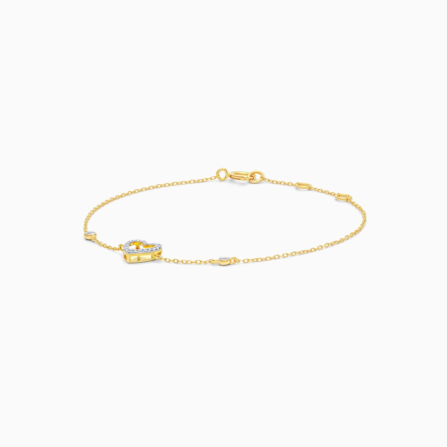 18k yellow gold light bracelet in heart-shaped decorative with natural diamond for kids | Farfalla collection