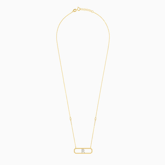 18k Yellow Gold Necklace Letter “R” with Diamonds | Alpha Collection