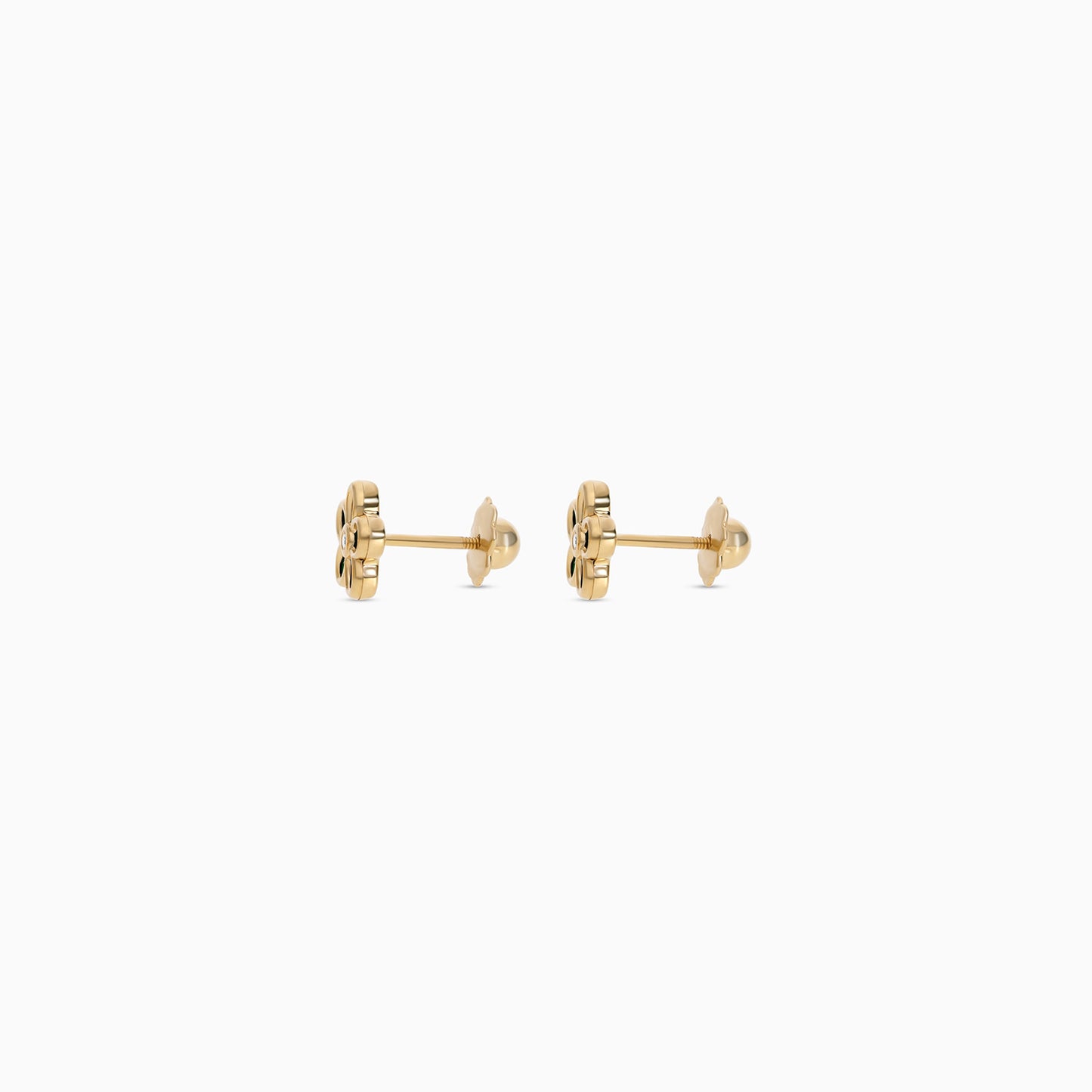 18k Yellow Gold Flower Earrings with Malachite & Zircon Stone | Spanish Kids Collection