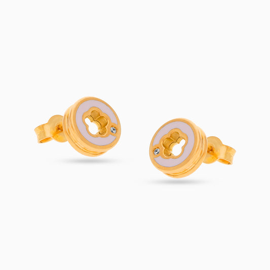 18K Yellow Gold Kids' Earrings with Natural Diamonds and Pink Enamel – Lusi Collection