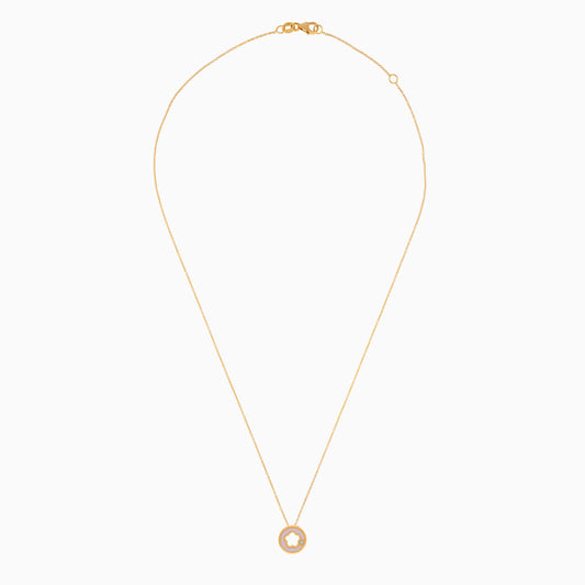 18K YELLOW GOLD NECKLACE DECORATED BY NATURAL DIAMOND STONES AND PINK ENAMEL FOR KIDS