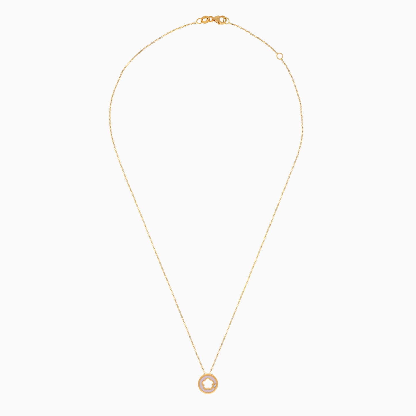 18K YELLOW GOLD NECKLACE DECORATED BY NATURAL DIAMOND STONES AND PINK ENAMEL FOR KIDS