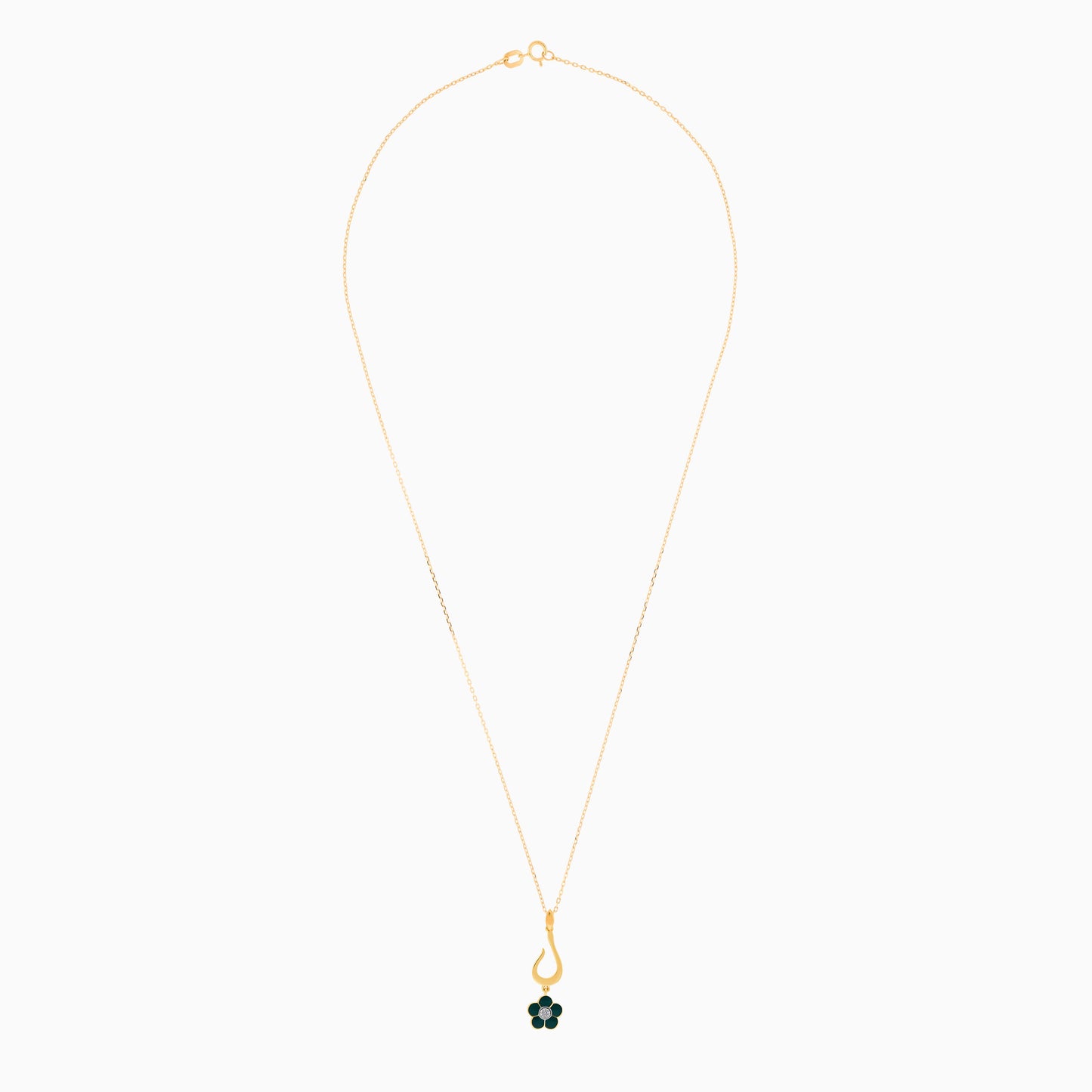 18K Yellow Gold Kids Necklace with Letter Laam & Green Flower Diamond | Horoufi Kids Collection