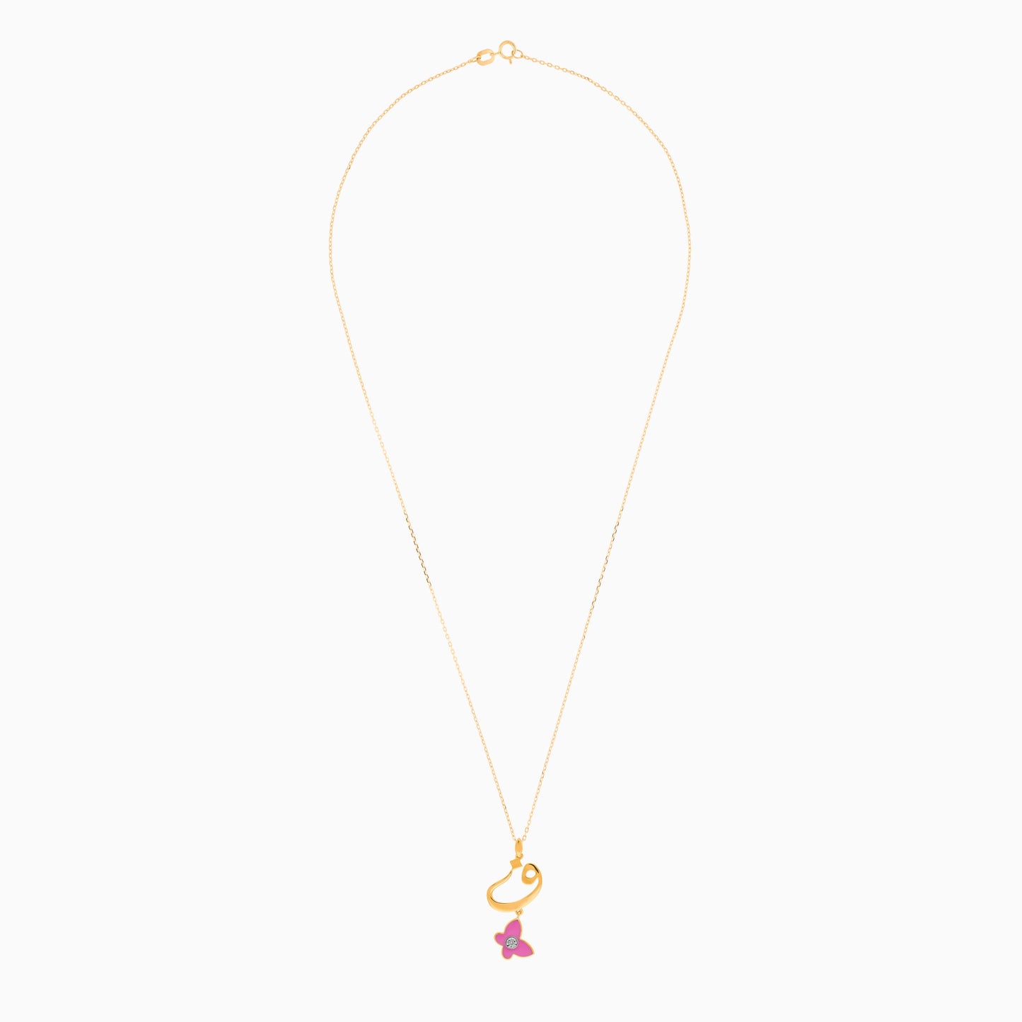 18K Gold Kids Necklace with Letter 'Faa' & Pink Butterfly | Horoufi Kids Collection