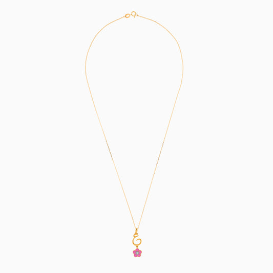 قلادة للأطفال من الذهب الأصفر عيار 18 قيراطًا تحمل حرف "عين"، مع زهرة وردية متدلية مزينة بماسة طبيعية واحدة في المنتصف