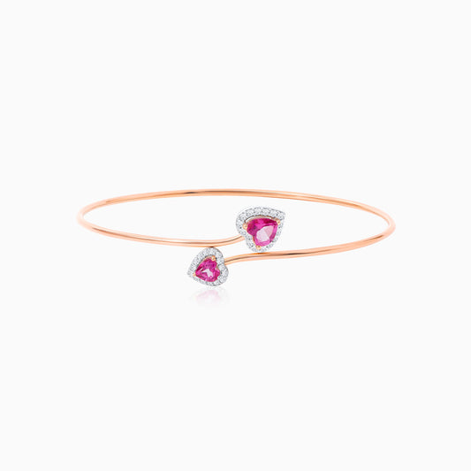 18K Rose Gold Heart Bangle with Pink Topaz and Natural Diamonds