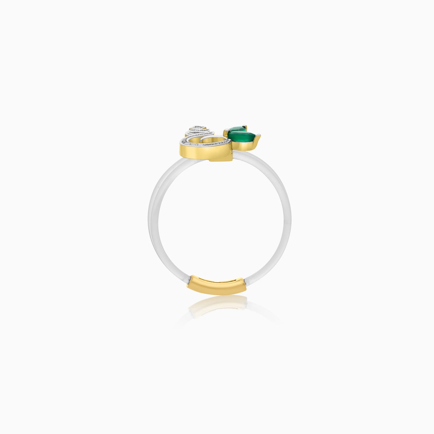 18K Gold Ring "Ghayn" Letter with Natural Diamonds and Gemstones - Floats Collection