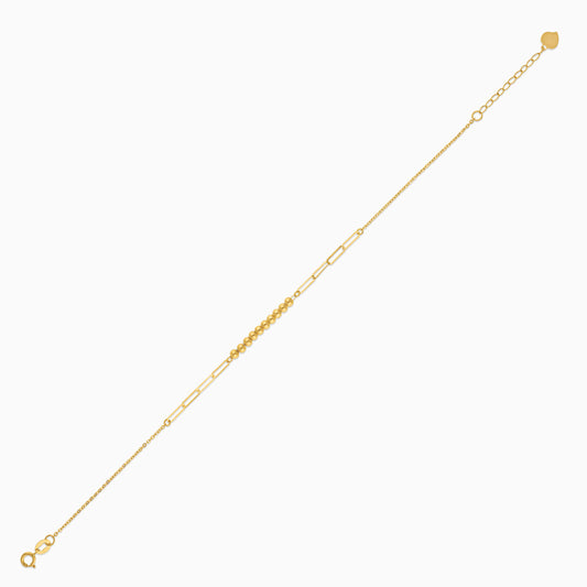 18K Yellow Gold Paper Clip & Ball Seed Bracelet