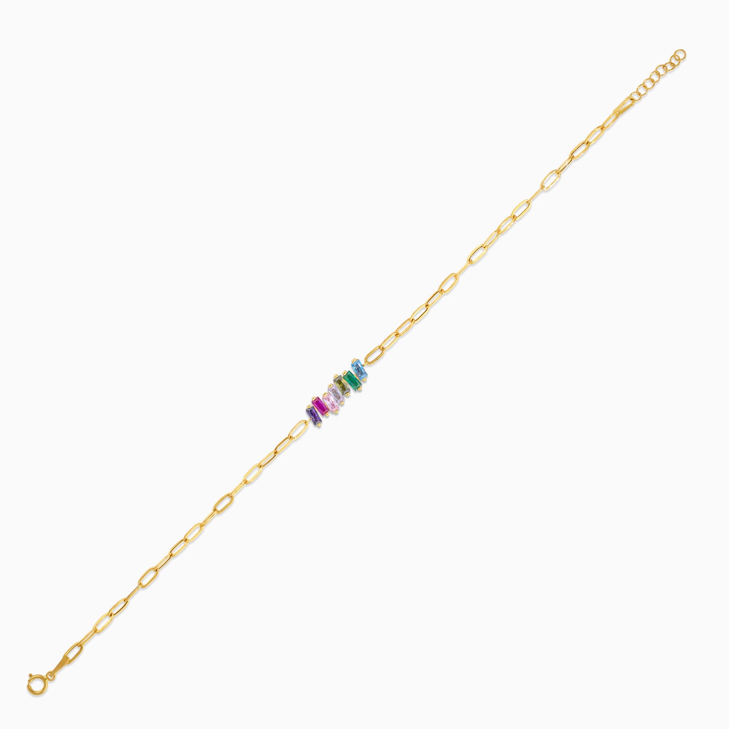 18k Yellow Gold Paperclip Bracelet with Artificial stones