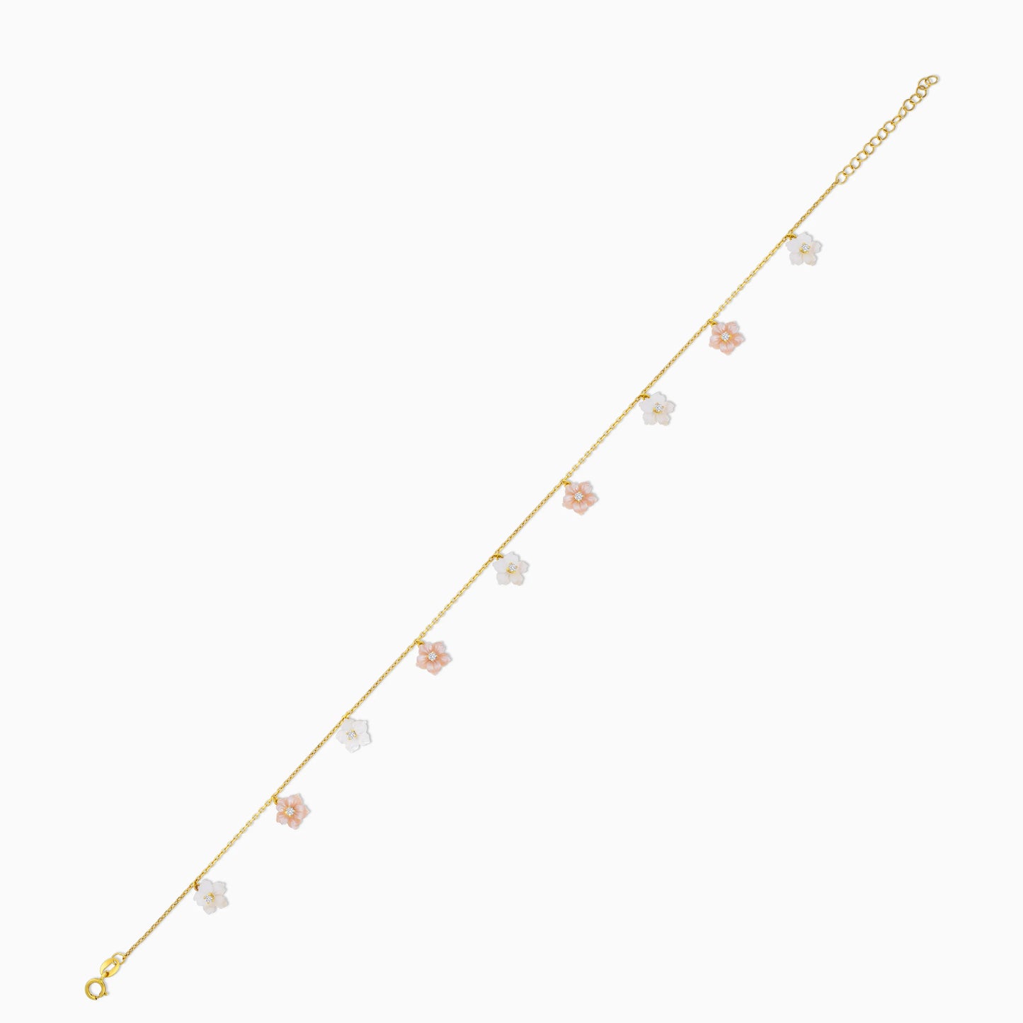 18K Yellow Gold Anklet with Mother of Pearl and Zircon Stones – Worood Collection