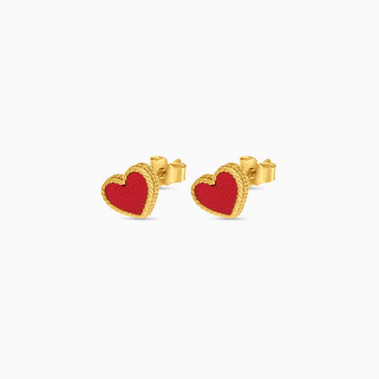 18k yellow gold earrings with red heart shaped for kids - Vivante collection