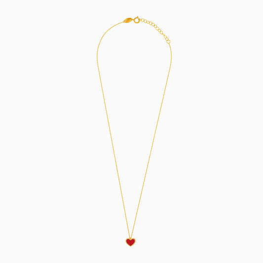 18k yellow gold necklace with red heart shaped pendant for kids - Vivante collection