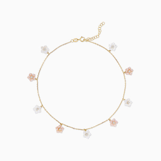 18K Yellow Gold Anklet with Mother of Pearl and Zircon Stones – Worood Collection