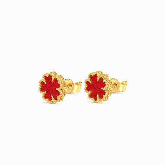 18k yellow gold earrings with red flower shaped for kids - Vivante collection