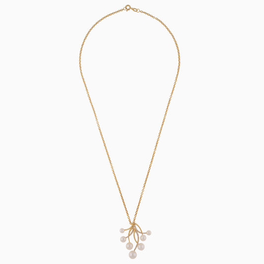 18K YELLOW GOLD NECKLACE WITH DIAMOND AND PEARL